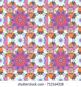Vector illustration with many neutral, orange and pink flowers. Trendy seamless floral pattern.