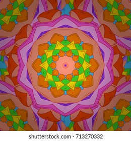 Vector illustration with many orange, pink and green flowers. Trendy seamless floral pattern.