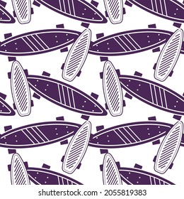 Vector Illustration of Many Penny Board with Pattern. Skateboarding Seamless Pattern with Cartoon Skateboard. Line Art Style Skate Mono Color Background for T-shirt and Paper Print