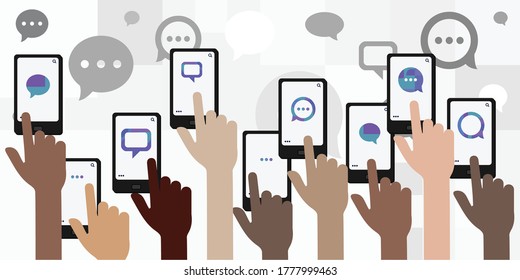 vector illustration of many phone screens with comments for online communication and activism