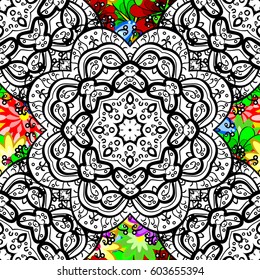 Vector illustration with many pink flowers. Trendy seamless floral pattern.