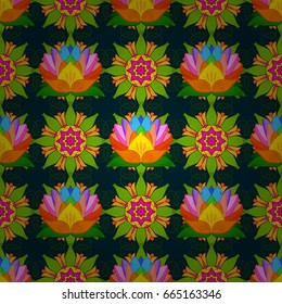 Vector illustration with many pink flowers. Trendy seamless floral pattern.