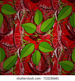 Vector illustration with many red, green and pink flowers. Trendy seamless floral pattern.