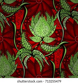 Vector illustration with many red, green and black flowers. Trendy seamless floral pattern.