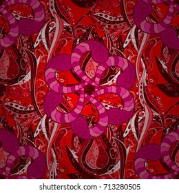 Vector illustration with many red, magenta and pink flowers. Trendy seamless floral pattern.