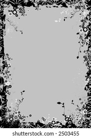 Vector illustration with many rose leafs and circles on the grey background