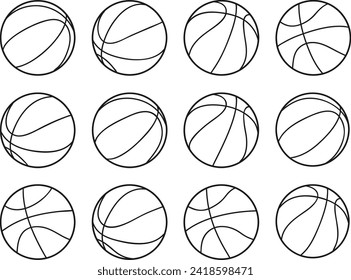 Vektorgrafik von vielen Seiten eines Basketballs. Leitungsdesign. Vektorhintergrund einzeln auf weißem Hintergrund