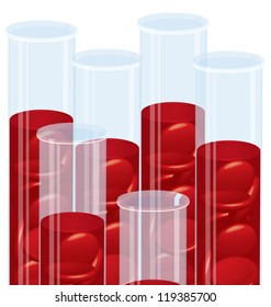 Vector illustration of many test tubes filled with red blood cells