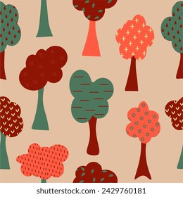 an vector illustration many trees in color, children illustration of trees, a simple background about trees