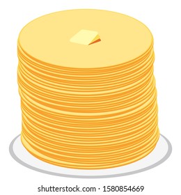 Vector illustration of many yellow pancakes and the butter