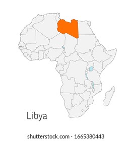 Vector illustration: Map of Africa with state borders. Libya