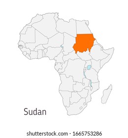 Vector illustration: Map of Africa with state borders. Sudan