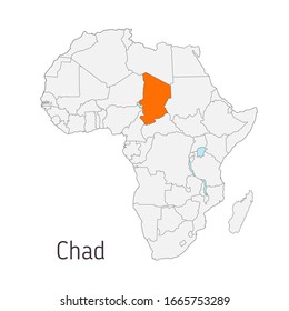 Vector illustration: Map of Africa with state borders. Chad