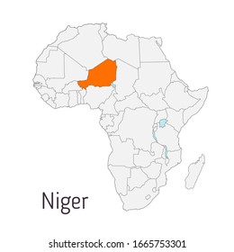 Vector illustration: Map of Africa with state borders. Niger