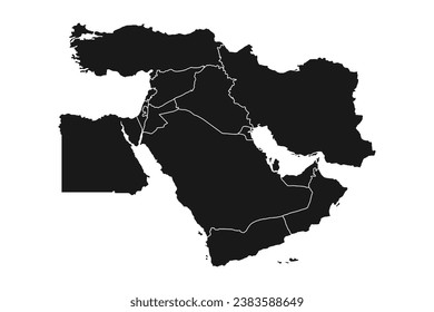 Vector illustration map of Asian countries. Middle East. States borders of Turkey, Cyprus, Jordan, United Arab Emirates, Saudi Arabia