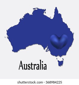 Vector illustration of a map of Australia.I love Australia. The heart of the country.