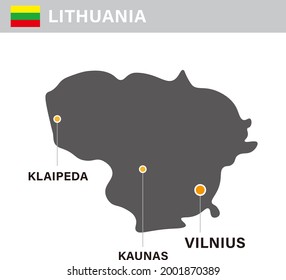 Vector illustration map of Baltic Lithuania, mark city (Vilnius,Kaunas,Klaipeda),national flag, geographic resource