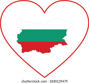 vector illustration of Map of Bulgaria with national flag in white heart shape on white background