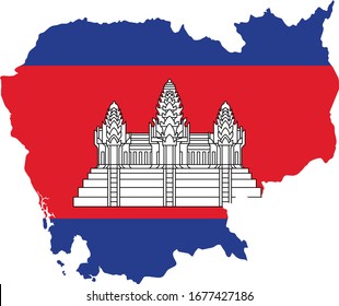 vector illustration of Map of Cambodia with national flag on white background