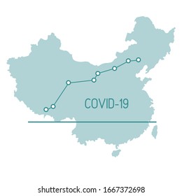Vector illustration Map of China Growth rate of sick people Covid-19 2019-nCoV Dangerous Chinese corona virus ncov. Pathogen respiratory coronavirus SARS pandemic risk alert Design for web, print
