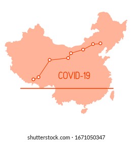 Vektorillustration Abbildung Karte von China Wachstumsrate der kranken Menschen Covid-19 2019-nCoV Gefährliches chinesisches Koronavirus ncov. Atemkoronavirus Pathogen SARS Pandemie Risiko-Alarm Design für Web, Druck
