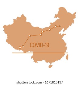 Vector illustration Map of China Growth rate of sick people Covid-19 2019-nCoV Dangerous Chinese corona virus ncov. Pathogen respiratory coronavirus SARS pandemic risk alert Design for web, print