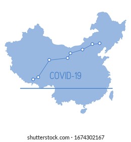 Vector illustration Map of China Growth rate of sick people Covid-19 2019-nCoV Dangerous Chinese corona virus ncov. Pathogen respiratory coronavirus SARS pandemic risk alert Design for web, print