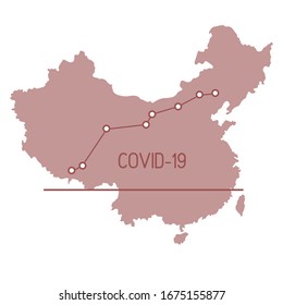 Vektorillustration Abbildung Karte von China Wachstumsrate der kranken Menschen Covid-19 2019-nCoV Gefährliches chinesisches Koronavirus ncov. Atemkoronavirus Pathogen SARS Pandemie Risiko-Alarm Design für Web, Druck