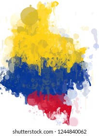 Vector illustration map of Colombia splashes watercolor flag colors contour map. Isolated 