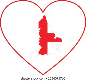 vector illustration of Map of England with national flag in heart shape on white background