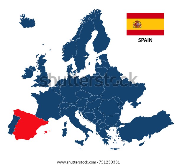 Vector Illustration Map Europe Highlighted Spain Stock Vector