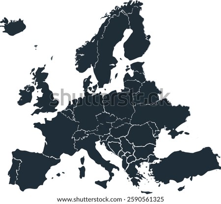 Vector illustration of a map of Europe with isolated on a white background