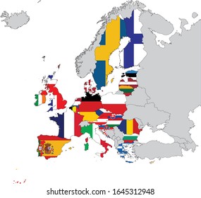 Vektorillustration-Abbildung der Karte der Europäischen Union und des Vereinigten Königreichs mit nationaler Flagge