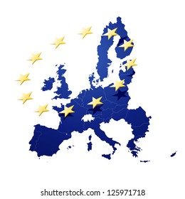 Vector Illustration of a map of European union and EU flag illustration