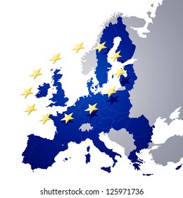 Vector Illustration Of A Map Of European Union And EU Flag Illustration