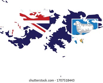 vector illustration of Map of Falkland Islands with national flag