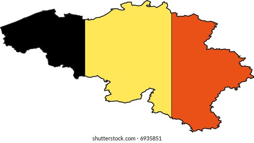 Vector Illustration of a Map and Flag from Belgium