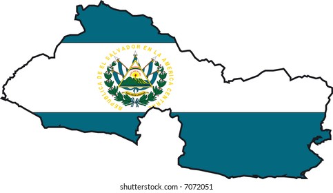 Vector Illustration of a Map and Flag from El Salvador