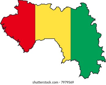 Vector Illustration of a Map and Flag from Guinea