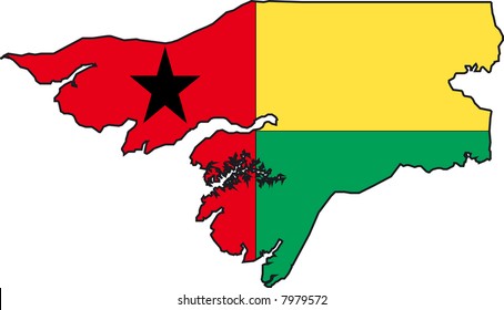 Vector Illustration of a Map and Flag from Guinea-Bissau