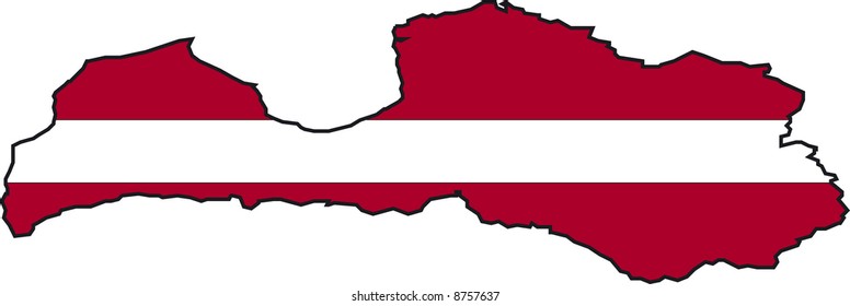 Vector Illustration of a Map and Flag from Latvia