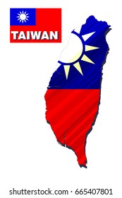 Vector illustration of map and flag of Taiwan.
