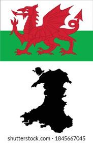vector illustration of Map and Flag of Wales