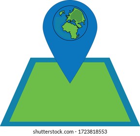 Vector illustration of map icon with the image of the planet and location points. Flat illustration.