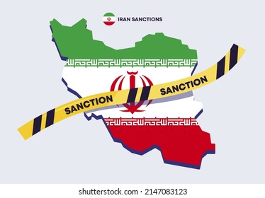 Vector Illustration Of A Map Of Iran With A Yellow Ribbon Sanctions