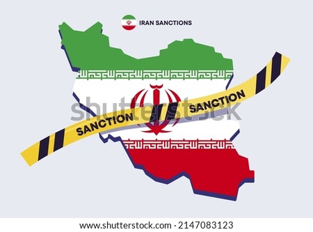 vector illustration of a map of Iran with a yellow ribbon sanctions