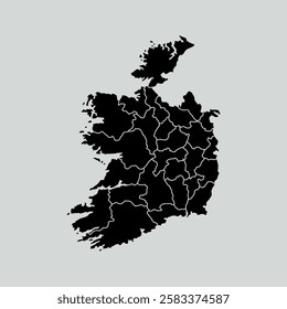 Vector illustration of a map of ireland divided into states and territories. White flat design isolated on a white background. Highly detailed vector illustration.