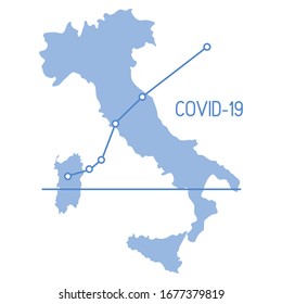 Vektorillustration Abbildung Karte von Italien Wachstumsrate der kranken Menschen Covid-19 2019-nCoV Gefährliches chinesisches Koronarvirus Ncov China Pathogen Respiratory Coronavirus SARS Pandemic Risk Alert Design for Web, Print