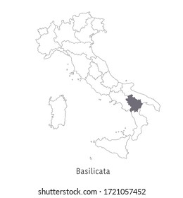 Ilustración del vector: mapa de Italia. Silhouette y contorno de Italia. Región de Basilicata