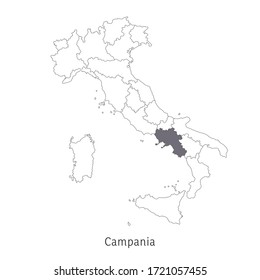 Ilustración del vector: mapa de Italia. Silhouette y contorno de Italia. Región de Campania